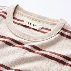 material shot of the neck opening on The Colton Crew in Oat Heathered Stripe