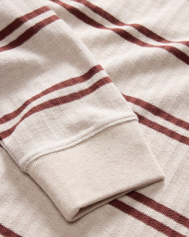 material shot of the ribbed cuffs on The Colton Crew in Oat Heathered Stripe, Knits by Taylor Stitch