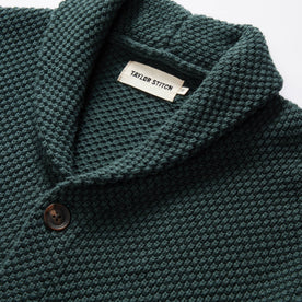 material shot of the collar on The Crawford Sweater in Dark Forest
