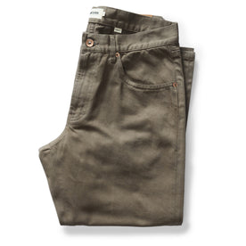 flatlay of The Democratic All Day Pant in Fatigue Olive Selvage Denim