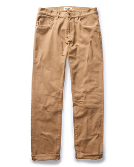flatlay of The Democratic All Day Pant in Tobacco Selvage Denim, Bottoms by Taylor Stitch