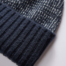 material shot of the ribbed edge of The Headland Beanie in Dark Navy