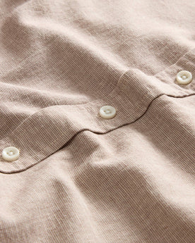 material shot of the buttons on The Jack in Merlot Slub Cotton Linen, Wovens by Taylor Stitch