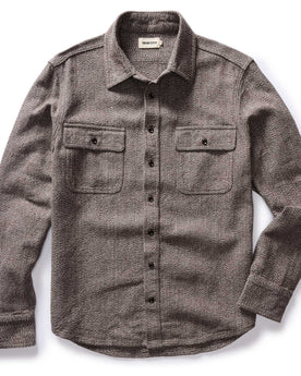 flatlay of The Ledge Shirt in Granite Linen Tweed, Wovens by Taylor Stitch