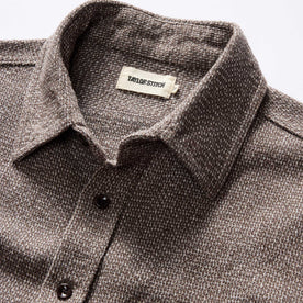 material shot of the collar on The Ledge Shirt in Granite Linen Tweed
