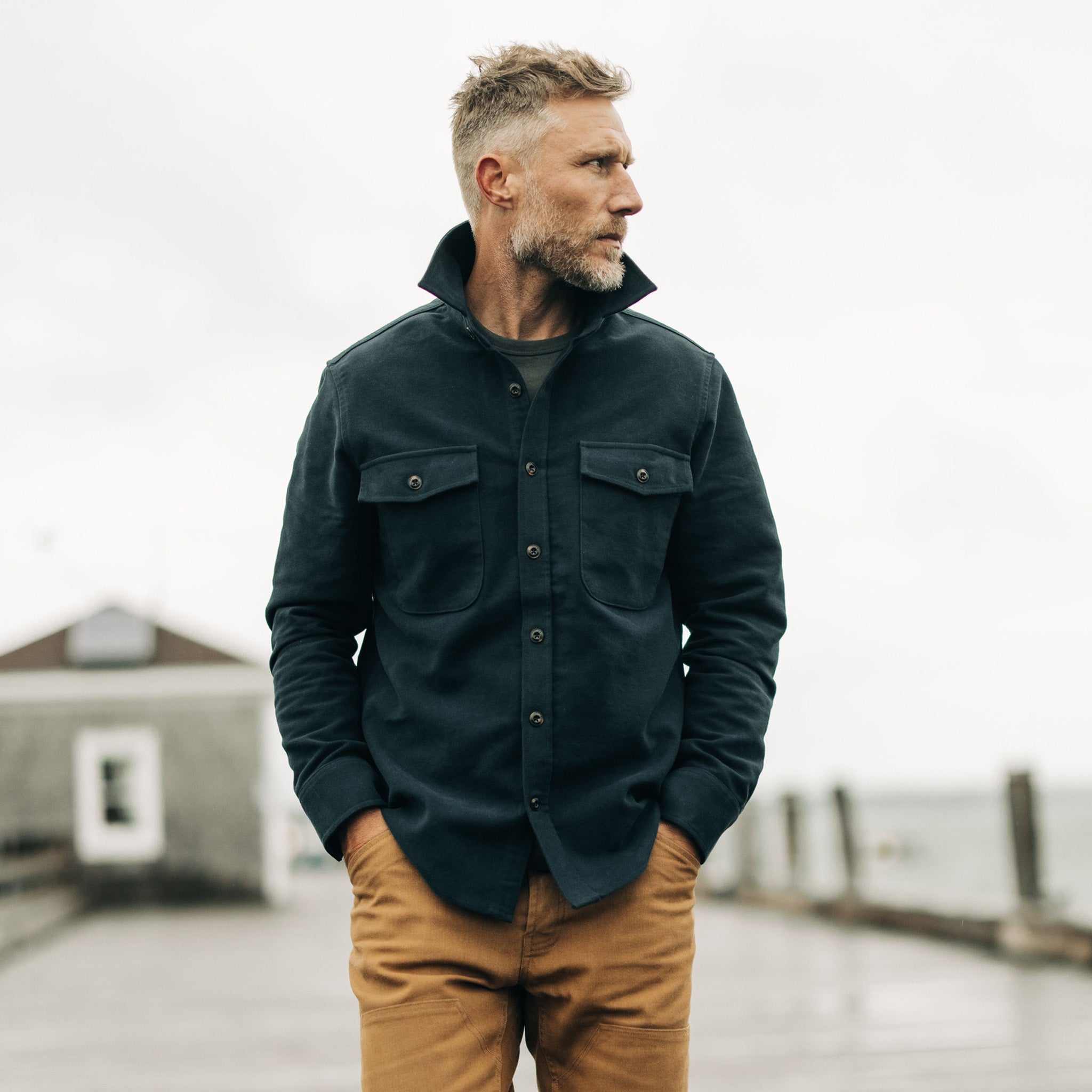 The Maritime Shirt Jacket in Dark Navy Moleskin | Taylor Stitch