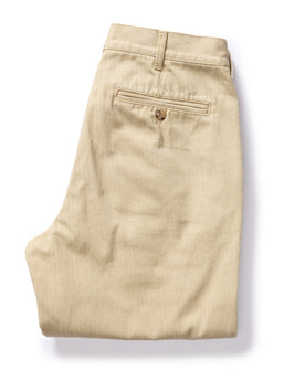folded flatlay of the back of The Matlow Pant in Light Khaki Pigment Herringbone, Bottoms by Taylor Stitch