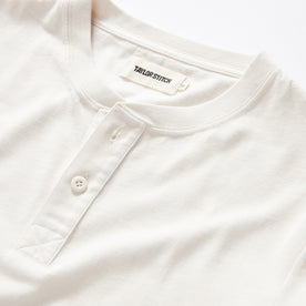 material shot of the collar on The Organic Cotton Henley in Vintage White