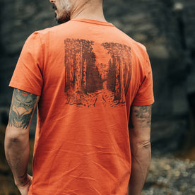 fit model showing off the back of The Organic Cotton Tee in Coastal Trail