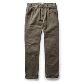 flatlay of The Slim All Day Pant in Fatigue Olive Selvage Denim