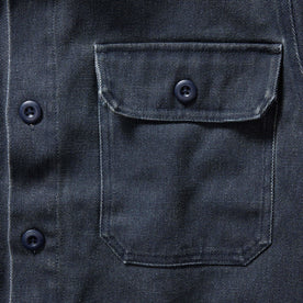 material shot of the pocket on The Shop Shirt in Navy Chipped Canvas