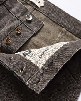 material shot of the buttons on The Camp Pant in Soil Chipped Canvas, Bottoms by Taylor Stitch