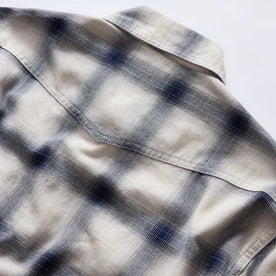 material shot of the back yoke on The Frontier Shirt in Indigo Shadow Plaid