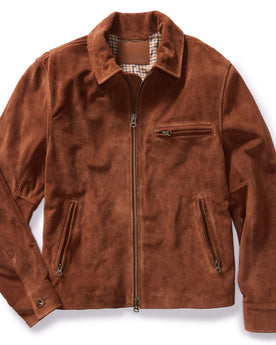 flatlay of The Wyatt Jacket in Chocolate Suede, Outerwear by Taylor Stitch