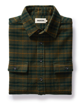 flatlay of The Yosemite Shirt in Dark Forest Plaid, Wovens by Taylor Stitch