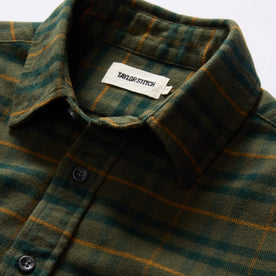 material shot of the collar on The Yosemite Shirt in Dark Forest Plaid