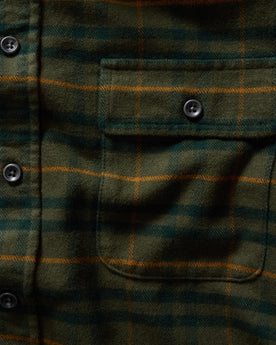 material shot of the front chest pocket on The Yosemite Shirt in Dark Forest Plaid, Wovens by Taylor Stitch