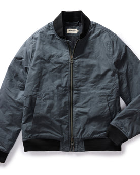 flatlay of The Bomber Jacket in Charcoal Dry Wax, Outerwear by Taylor Stitch