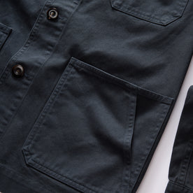 material shot of the pockets on The Ojai Jacket in Organic Navy Foundation Twill
