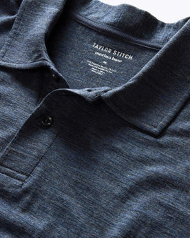 material shot of the collar on The Merino Polo in Heather Navy, Knits by Taylor Stitch
