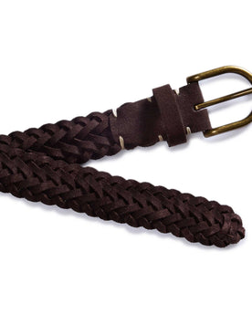editorial image of the buckle on The Braided Belt in Chocolate Suede, Accessories by Taylor Stitch