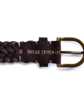 editorial image of the inside of the buckle on The Braided Belt in Chocolate Suede, Accessories by Taylor Stitch