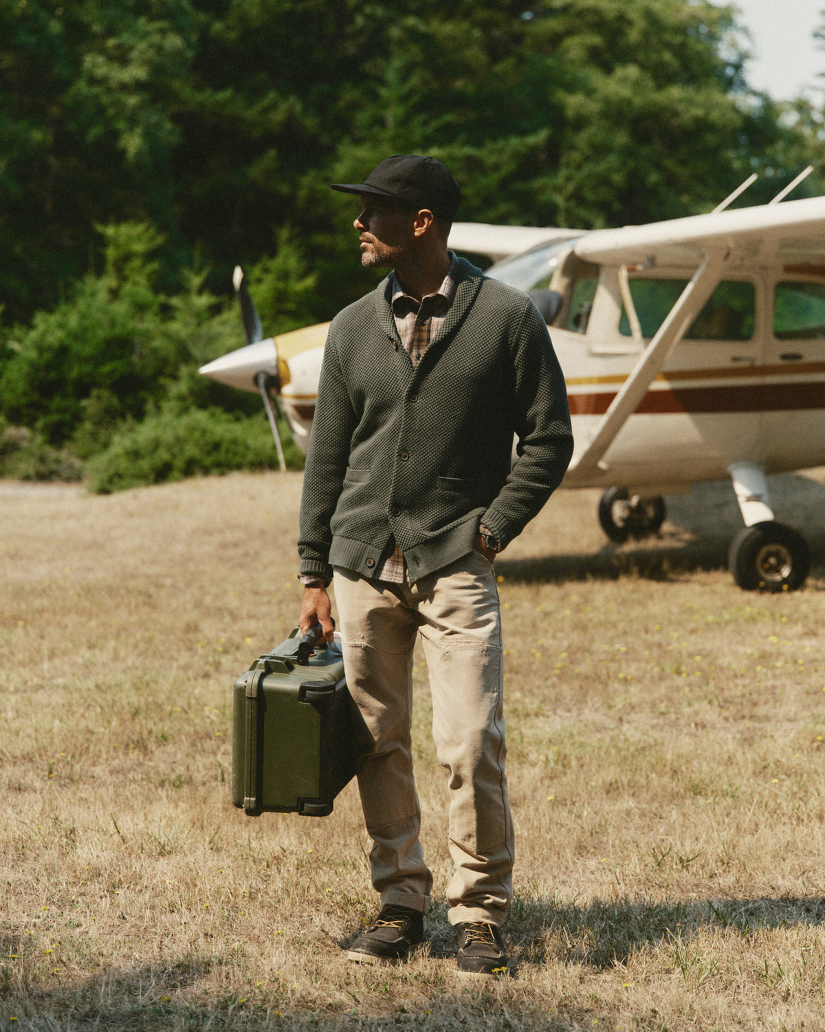 The Crawford Mens Cardigan Sweater in Fatigue Olive | Taylor Stitch
