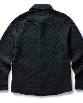 flatlay of the back of The Fall Line Overshirt in Heather Coal Quilted Jersey, Wovens by Taylor Stitch