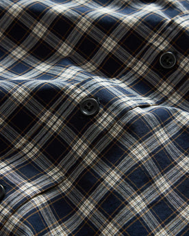 material shot of the buttons on The Jack in Deep Blue Plaid, Wovens by Taylor Stitch