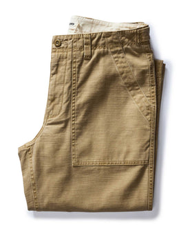 folded flatlay of The Surplus Pant in Khaki Reverse Sateen, Bottoms by Taylor Stitch