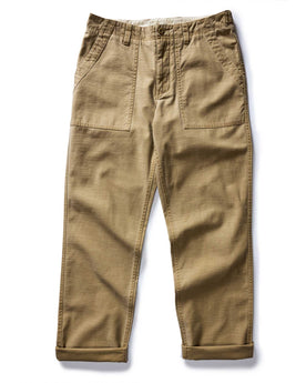 flatlay of The Surplus Pant in Khaki Reverse Sateen, Bottoms by Taylor Stitch