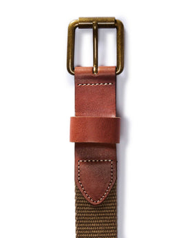 flatlay of the buckle on The Webbed Belt in Whiskey, Accessories by Taylor Stitch