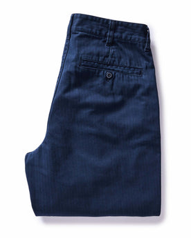 folded flatlay of the back of The Matlow Pant in Dark Navy Herringbone, Bottoms by Taylor Stitch