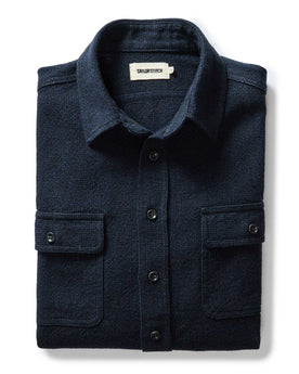 folded flatlay of The Ledge Shirt in Dark Navy Linen Tweed, Wovens by Taylor Stitch