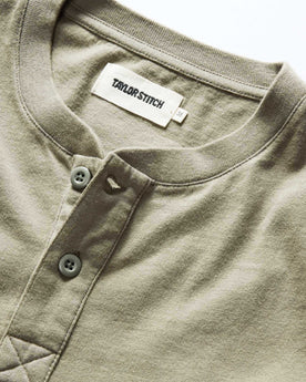 material shot of the collar on The Organic Cotton Henley in Sage, Knits by Taylor Stitch