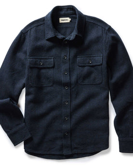 flatlay of The Ledge Shirt in Dark Navy Linen Tweed, Wovens by Taylor Stitch