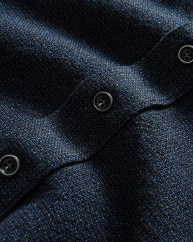 material shot of the buttons on The Ledge Shirt in Dark Navy Linen Tweed, Wovens by Taylor Stitch
