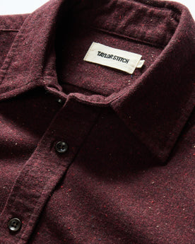 material shot of the collar on The Yosemite Shirt in Nutmeg Donegal, Wovens by Taylor Stitch
