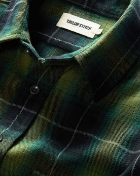 material shot of the collar on The Yosemite Shirt in Twilight Plaid, Wovens by Taylor Stitch