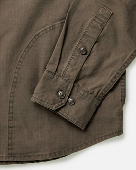 material shot of the cuff on The Field Overshirt in Mushroom Ripstop, Wovens by Taylor Stitch