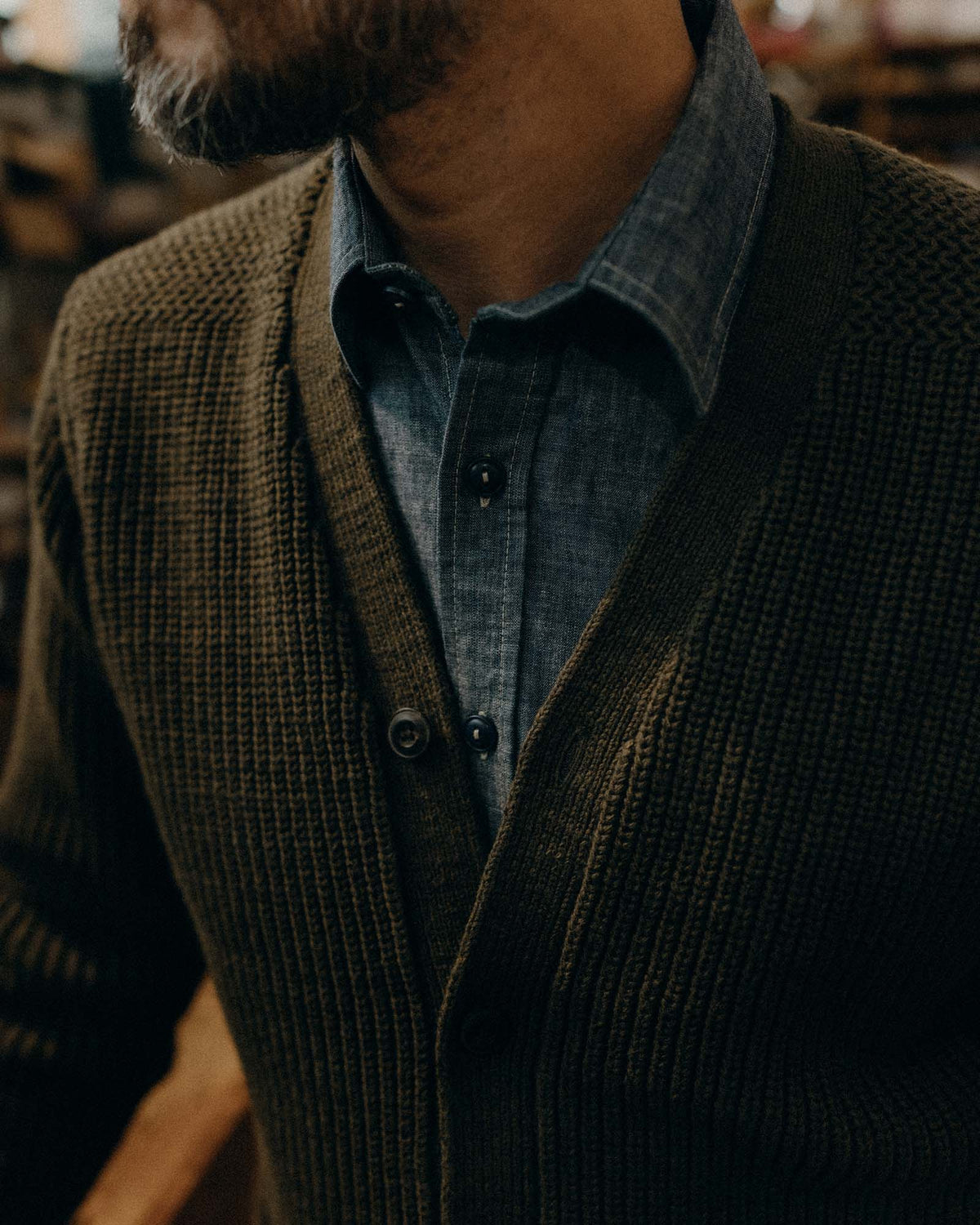 The Mariner Cardigan in Heather Loden Slub | Taylor Stitch