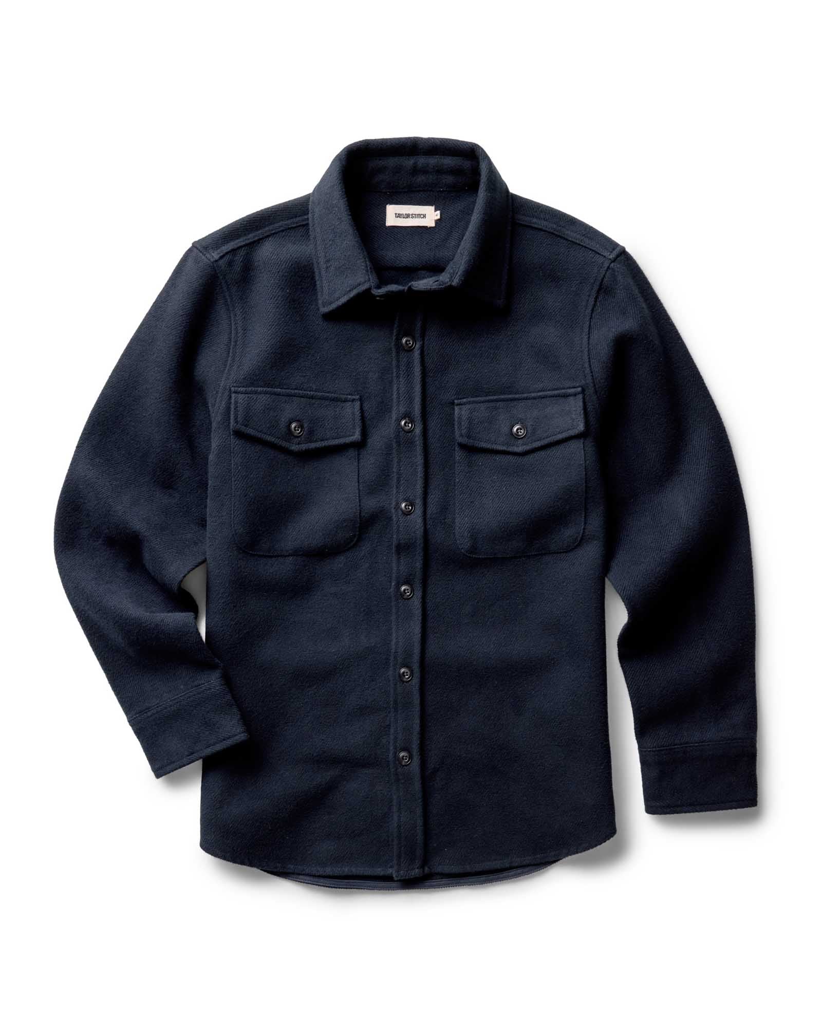 The Maritime Shirt Jacket in Dark Navy Moleskin Twill Taylor Stitch