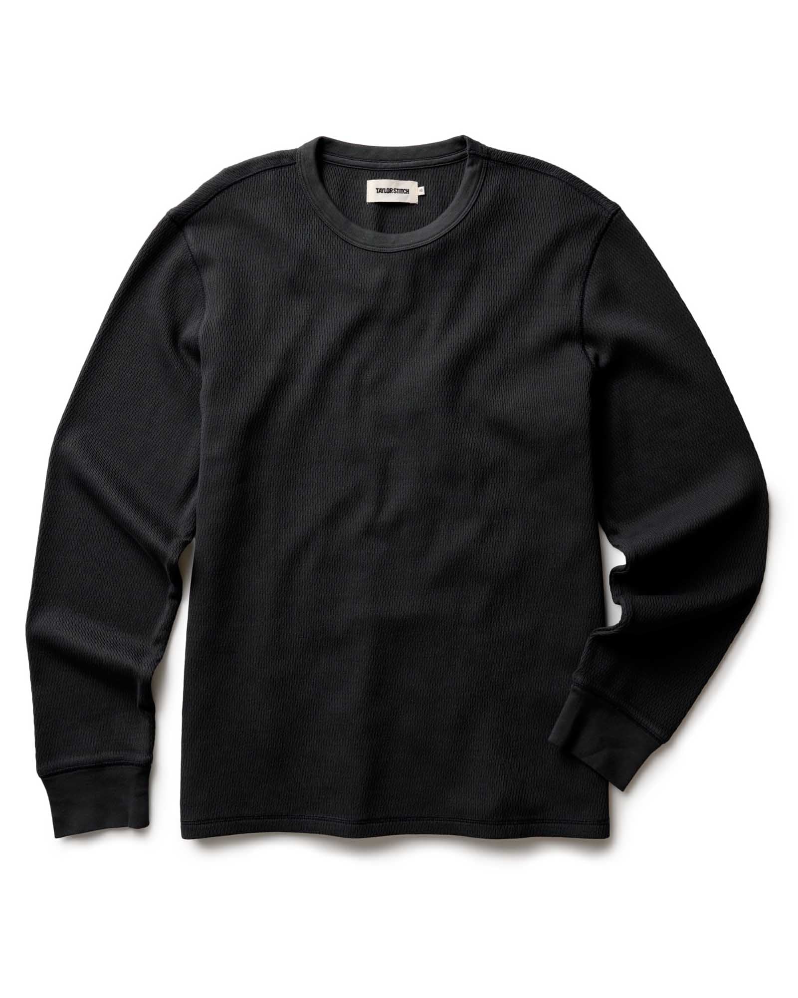 *p(R)ojectR® Flocky LS Tee ブラック The Organic Cotton Crew in Faded Black Waffle | Taylor Stitch