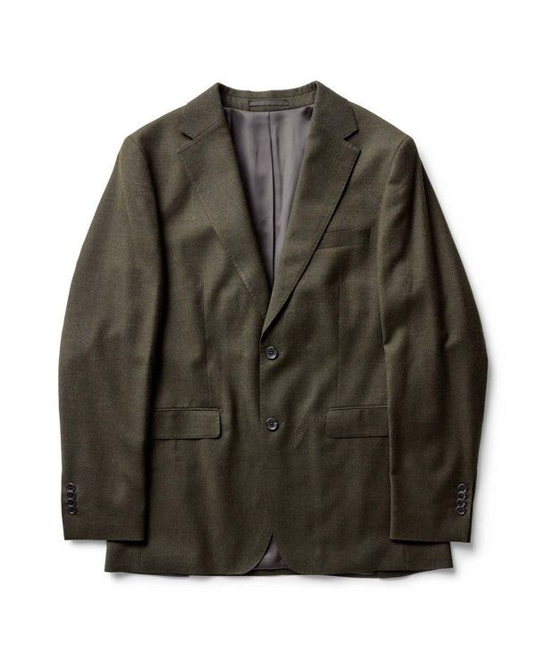 flatlay of The Stevens Sportcoat in Black Olive Wool Flannel