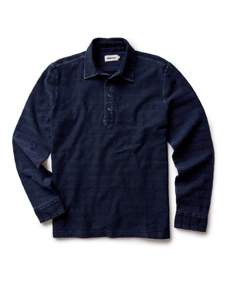 The Long Sleeve Polo in Indigo Knit Stripe