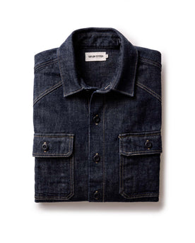 material shot of the The Shop Shirt in Rinsed Indigo Selvedge folded, Wovens by Taylor Stitch