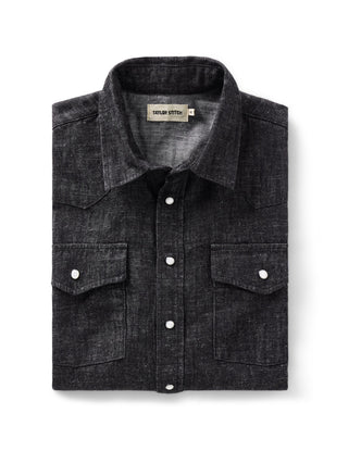 folded flatlay of The Glacier Shirt in Black Indigo Hemp Denim