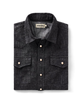 folded flatlay of The Glacier Shirt in Black Indigo Hemp Denim