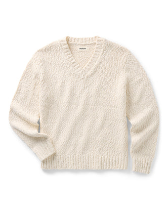 flatlay of The Match V-Neck Sweater in Vintage White Slub
