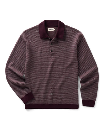 flatlay of The Newton Sweater Polo in Burgundy Birdseye Merino